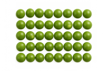 Green peas neatly lined up forming geometric rectangular pattern, highlighting fresh organic produce design