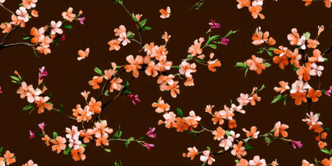 Seamless pattern with tiny flowers on brown background