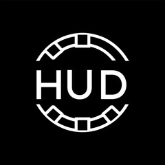 HUD Minimalist HUD  Logo Design on Black Background – HUD Later Logo, Modern Circular Branding Concept
