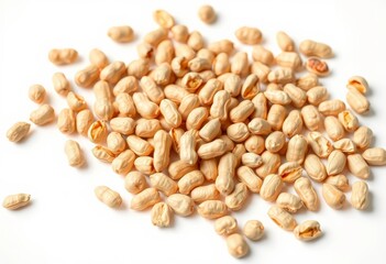 A scattering of unshelled peanuts, isolated on a pure white background, botany, still life