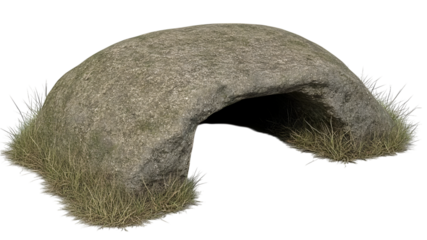 Ancient stone shelter remote location 3d model natural environment side view conceptual design