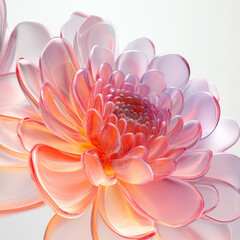 3D glass flower close-up, isolated, on a white background. Delicate palette, stylish print for women's clothing, decorative element, template for a romantic postcard.