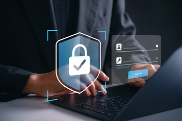 Cybersecurity, Secure Login System concept. user accessing password on secure login for data...