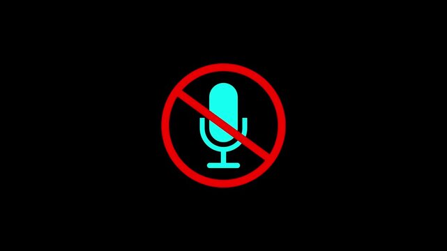 Animated Not allowed microphone icon. no sound icon mute off. no allowed voice recording 4k video footage.