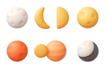 Cute celestial bodies collection: cartoon planets and moons
