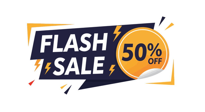 Flash Sale 50 Percent Off Banner with Lightning Bolts and Discount Sticker