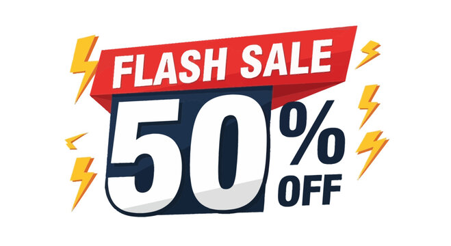 Flash Sale 50 Percent Off Advertising Banner with Lightning Bolts