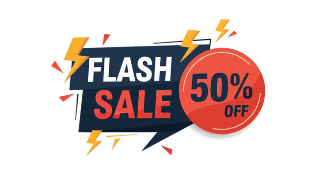 Flash Sale 50 Percent Off Advertising Concept with Lightning Bolts