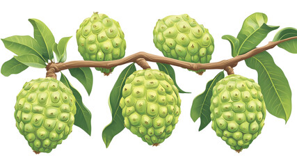 Obraz premium Harvesting cherimoya fruits from branches in nature botanical illustration tropical environment