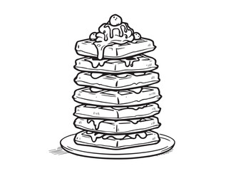detailed waffle food line art