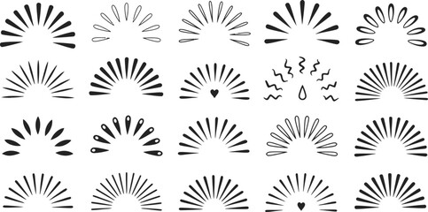 Sunbursts Halftone Set, Sun Rays Collection, Decorative Design Elements, Black, White