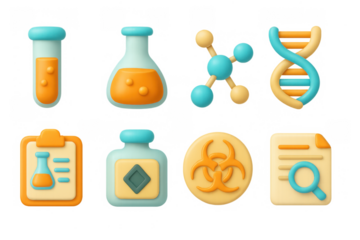 Colorful 3d chemistry icons set for science and education designs