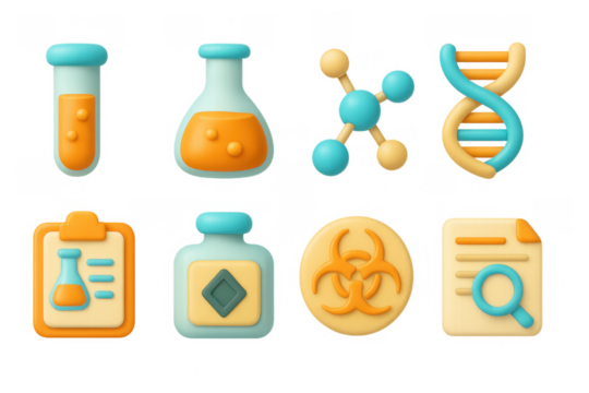 Colorful 3d chemistry icons set for science and education designs