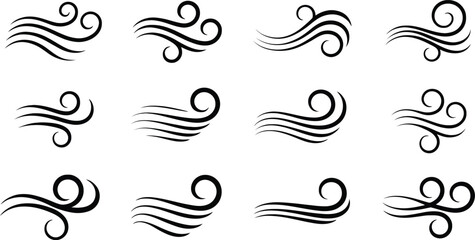 Fototapeta premium Black Swirls and Flowing Lines Collection on White Background Elements