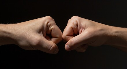 Knuckles About to Meet: Intimate Shot of Two Fists Approaching Each Other Against a Dark Backdrop, Representing Teamwork or a Friendly Gesture