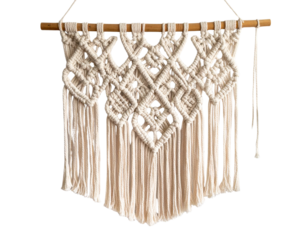 Decorative Hanging Macrame Wall Art, Transparent Background”