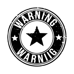 Warning grunge rubber stamp isolated on transparent background. Distressed Star and Warning Sign. Black and White Grunge Star Label. Star Warning Grunge Stamp. Vector