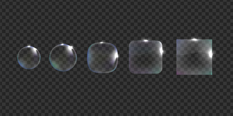 Liqiud glass panel. Transparent glass icon. Glass frames transparent. Ui and Ux glossy design