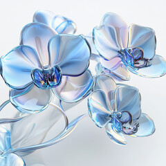 3D glass flower close-up, isolated, on a white background. Delicate palette, stylish print for women's clothing, decorative element, template for a romantic postcard.