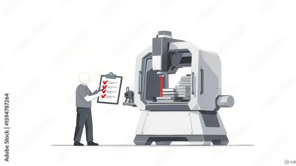 Poster industrial machine operation and quality control with checklist. modern manufacturing process manage