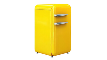 Vintage yellow refrigerator display home kitchen product photography bright setting close-up view