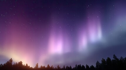 Majestic Aurora Borealis Lighting Up the Night Sky Over a Forest with Vibrant Colors and Stars