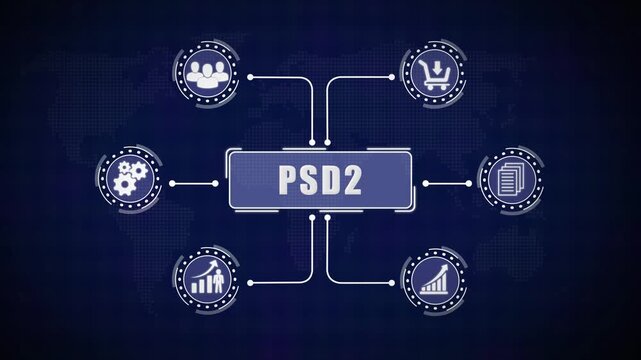 Internet, business, Technology and network concept. PSD2, Success and business concept, futuristic holographic advanced HUD circle platform Business. Technology network background.