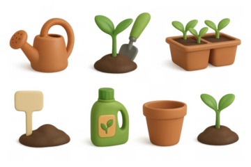 3d gardening set with plants, tools, and supplies