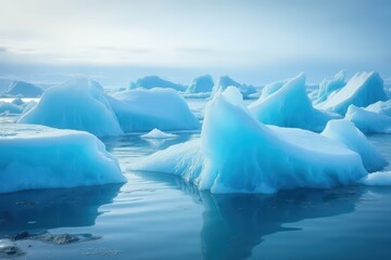 Beautiful icy landscape with blue icebergs