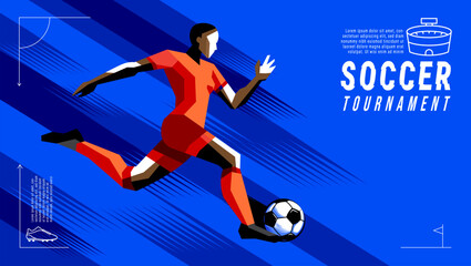 Geometric Vector of Female Soccer Player in Action , Abstract Brush Background Sports