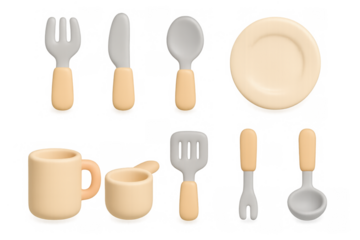 Minimalist 3d kitchen utensils set with soft pastel colors