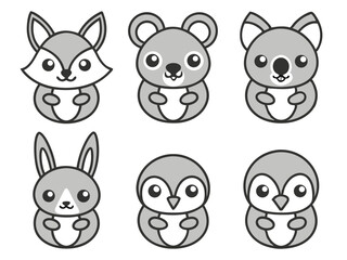 Fototapeta premium Adorable kawaii style cartoon animals fox koala rabbit and penguins