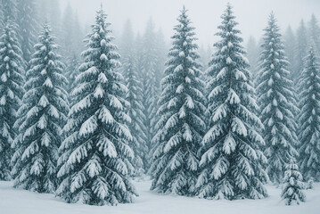 snow covered pine trees