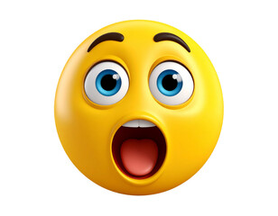 d surprised wow emoji face. shocked wow emoticon with open mouth , cute smiley emoti  