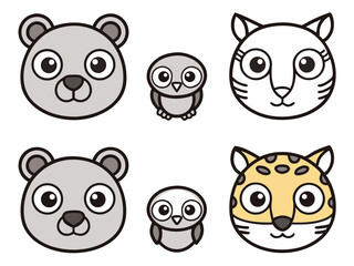 Cute cartoon animal faces featuring bears owls and leopards