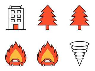 Collection of icons representing natural disasters and property damage