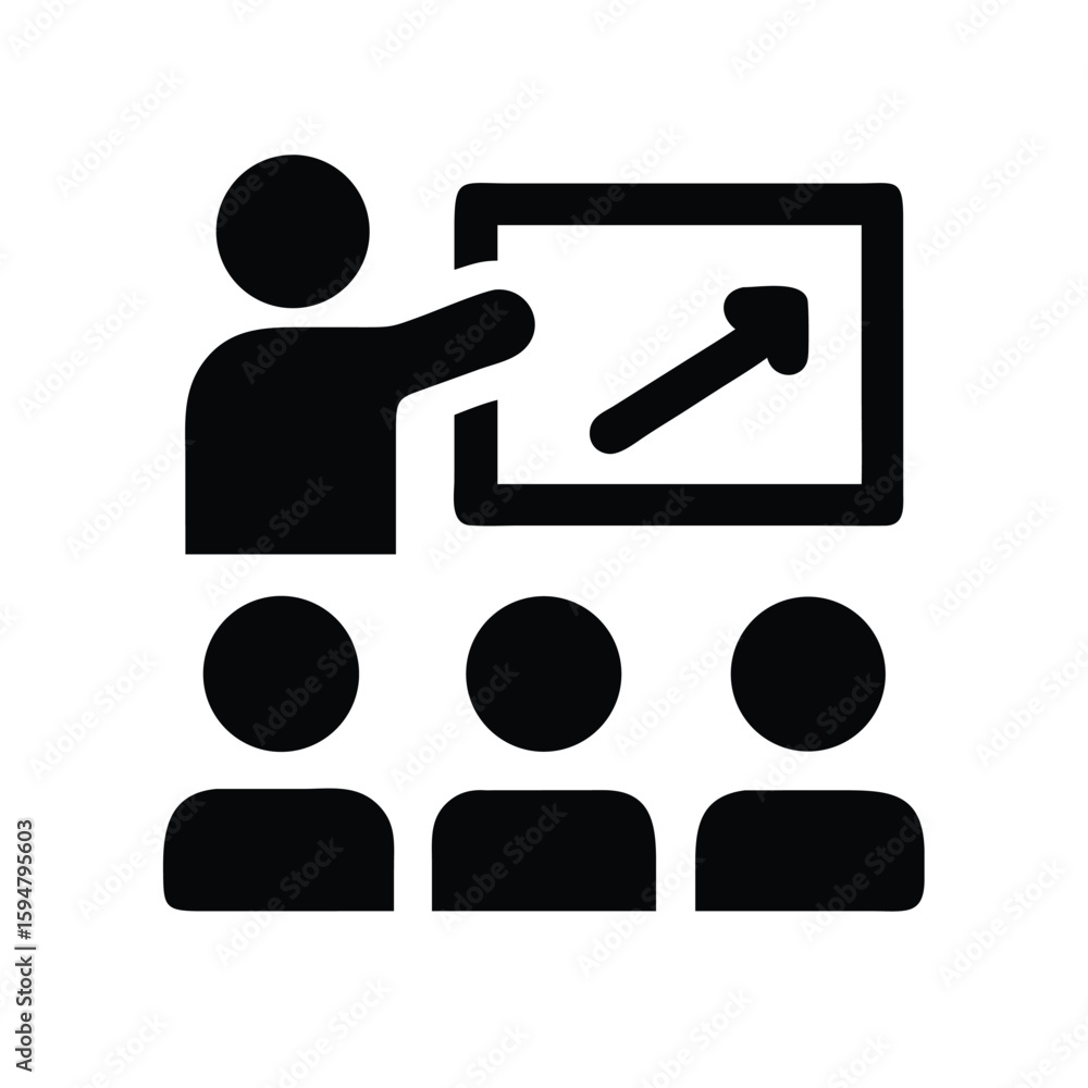 Poster presentation training meeting icon vector showing business growth chart and audience learning skills