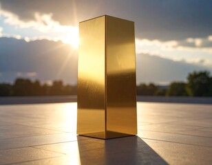 Golden Rectangular Prism at Sunset Wellness Product Mockup.
