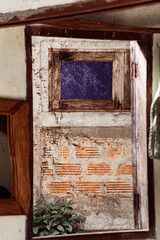 abstract light and shadow on old and dirty window in dark background,with clipping path