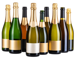 Elegant assortment of champagne bottles on Transparent Background