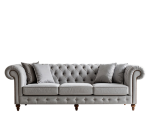 Elegant tufted gray sofa with classic design