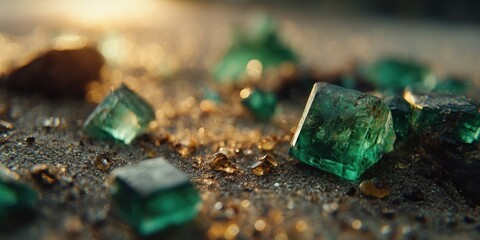 Emerald crystals on a surface