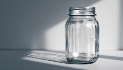 Empty glass jar on white surface