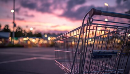 Empty shopping cart at dusk