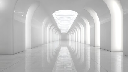 Empty white hallway with arched ceilings