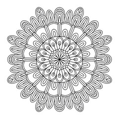 Mandala flower coloring page line art white background