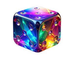 Iridescent six-sided die with vibrant colors  
