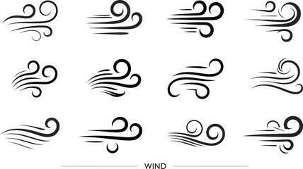 Wind Motion Element Set, Air Flowing, Isolated on Transparent Background