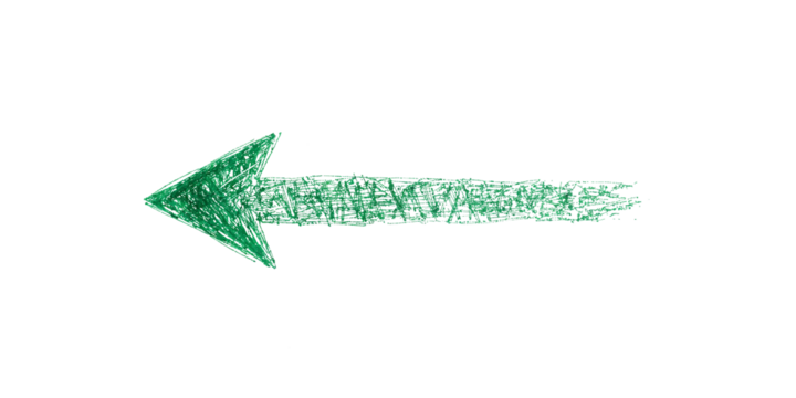 Green Color Pencil Hand-Drawn Arrow Rough Sketch Style Isolated on Transparent Background