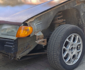 passenger car in emergency condition, close-up